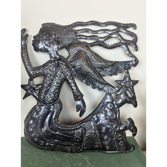 Other - Unique Vintage Handmade Haitian Metal Art Angel Flowers Sculpture Recycled Steel